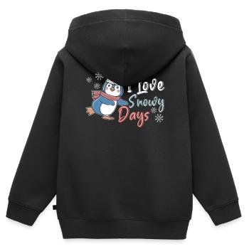 J’aime les jours de neige Froid glacé Pingouin d’hiver enneigé - Sweat Premium à capuche zippé enfant bio - noir - Dos - AI Model Kid Male (0cm)