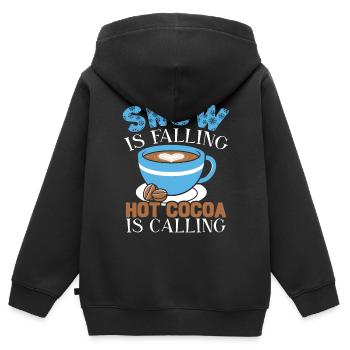 La neige tombe Le cacao chaud appelle le froid glacial - Sweat Premium à capuche zippé enfant bio - noir - Dos - AI Model Kid Male (0cm)