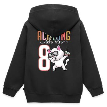 Zum 8. Geburtstag 8 Jahre Katze Junge Mädchen - Kinder Premium Organic Zip Hoodie - Schwarz - Hinten - AI Model Kid Male (0cm)