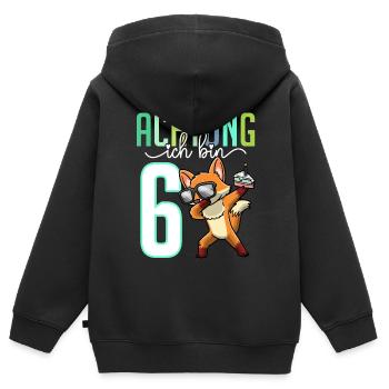 Sechster 6. Geburtstag Junge 6 Jahre Fuchs - Kinder Premium Organic Zip Hoodie - Schwarz - Hinten - AI Model Kid Male (0cm)