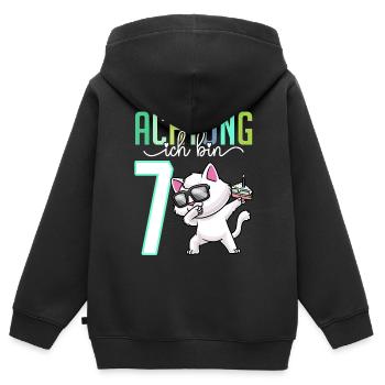 7. Geburtstag 7 Jahre Katze Junge Mädchen - Kinder Premium Organic Zip Hoodie - Schwarz - Hinten - AI Model Kid Male (0cm)