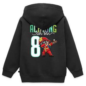 Zum 8. Geburtstag 8 Jahre Feuerwehr Junge Mädchen - Kinder Premium Organic Zip Hoodie - Schwarz - Hinten - AI Model Kid Male (0cm)