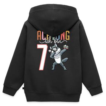 7. Geburtstag 7 Jahre Wolf Junge Mädchen - Kinder Premium Organic Zip Hoodie - Schwarz - Hinten - AI Model Kid Male (0cm)