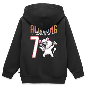 7. Geburtstag 7 Jahre Katze Junge Mädchen - Kinder Premium Organic Zip Hoodie - Schwarz - Hinten - AI Model Kid Male (0cm)
