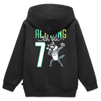 7. Geburtstag 7 Jahre Wolf Junge Mädchen - Kinder Premium Organic Zip Hoodie - Schwarz - Hinten - AI Model Kid Male (0cm)