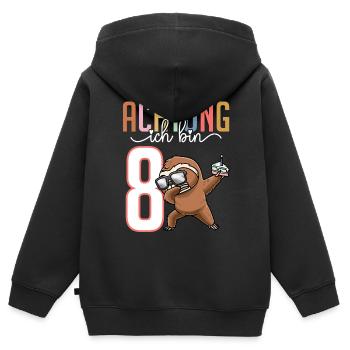 Zum 8. Geburtstag 8 Jahre Faultier Junge Mädchen - Kinder Premium Organic Zip Hoodie - Schwarz - Hinten - AI Model Kid Male (0cm)
