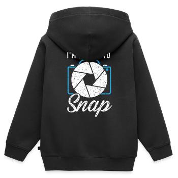 Je suis sur le point de prendre des photos Photographe - Sweat Premium à capuche zippé enfant bio - noir - Dos - AI Model Kid Male (0cm)
