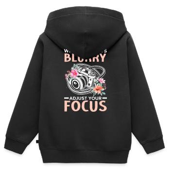 Photographie Image Résolution d’image Photographe - Sweat Premium à capuche zippé enfant bio - noir - Dos - AI Model Kid Male (0cm)