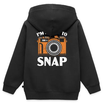 Je suis sur le point de prendre des photos Photographe - Sweat Premium à capuche zippé enfant bio - noir - Dos - AI Model Kid Male (0cm)