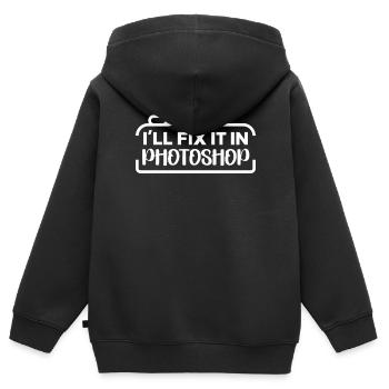 Je vais le réparer dans Photoshop Resolution Photographer - Sweat Premium à capuche zippé enfant bio - noir - Dos - AI Model Kid Male (0cm)