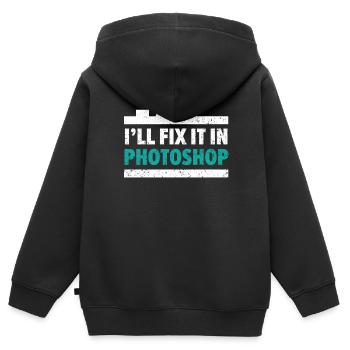 Je vais le réparer dans Photoshop Resolution Photographer - Sweat Premium à capuche zippé enfant bio - noir - Dos - AI Model Kid Male (0cm)