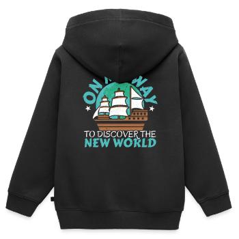 En route vers la découverte du Nouveau Monde Colomb - Sweat Premium à capuche zippé enfant bio - noir - Dos - AI Model Kid Male (0cm)