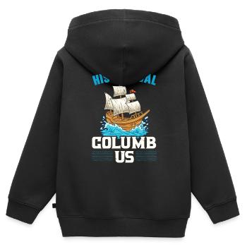 Son arrivée nous marin Columbus jour - Sweat Premium à capuche zippé enfant bio - noir - Dos - AI Model Kid Male (0cm)