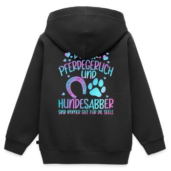 Dreck Pferdegeruch Und Hundesabber Pferd - Kinder Premium Organic Zip Hoodie - Schwarz - Hinten - AI Model Kid Male (0cm)