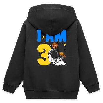 Je suis 3 3e anniversaire Célébration Outerspace Bday - Sweat Premium à capuche zippé enfant bio - noir - Dos - AI Model Kid Male (0cm)