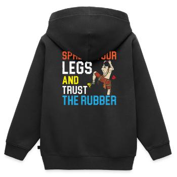 Spreiz die Beine und vertrau dem Gummi Bouldern - Kinder Premium Organic Zip Hoodie - Schwarz - Hinten - AI Model Kid Male (0cm)