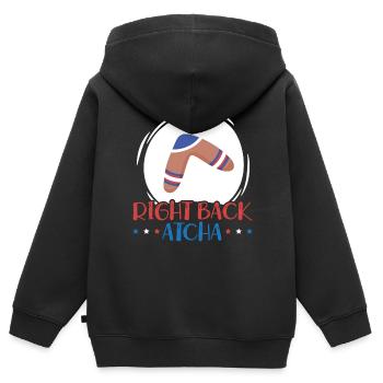 Arrière droit Atcha Boomerang Throw Sport Australien - Sweat Premium à capuche zippé enfant bio - noir - Dos - AI Model Kid Male (0cm)