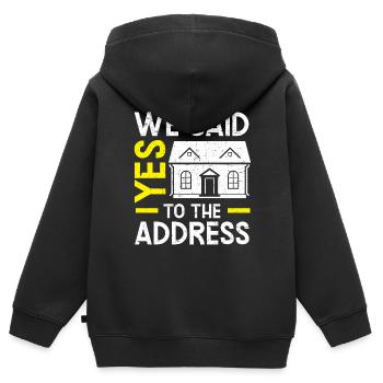 Wir haben Ja zur Adresse der Einweihungsparty gesagt - Kinder Premium Organic Zip Hoodie - Schwarz - Hinten - AI Model Kid Male (0cm)