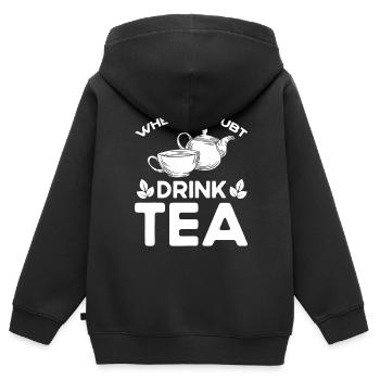 Buveur de thé Amateur de thé Cadeau Thé - Sweat Premium à capuche zippé enfant bio - noir - Dos - AI Model Kid Male (0cm)