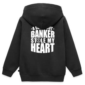 Banquier Banque Argent Banquier - Sweat Premium à capuche zippé enfant bio - noir - Dos - AI Model Kid Male (0cm)