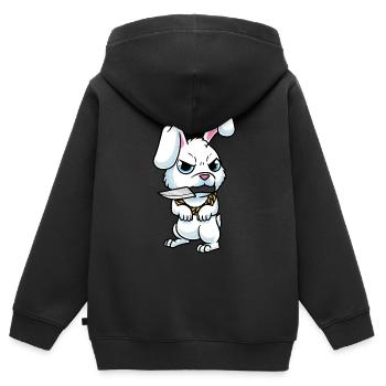 Lapin mignon avec couteau Lapin blanc - Sweat Premium à capuche zippé enfant bio - noir - Dos - AI Model Kid Male (0cm)