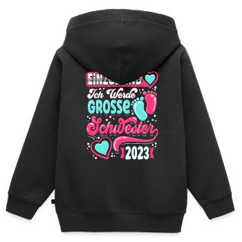 Einzelkind Ich werde Grosse Schwester 2023 - Kinder Premium Organic Zip Hoodie - Schwarz - Hinten - AI Model Kid Male (0cm)