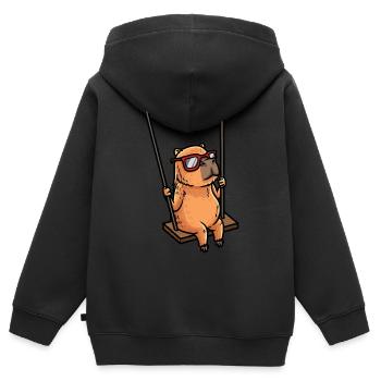 Capybara Schaukeln Schaukel Lustig - Kinder Premium Organic Zip Hoodie - Schwarz - Hinten - AI Model Kid Male (0cm)