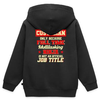 Concierge Cadeau Concierge d'école - Sweat Premium à capuche zippé enfant bio - noir - Dos - AI Model Kid Male (0cm)