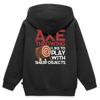 Axt Werfer Axt Werfen Axt Geschenk - Kinder Premium Organic Zip Hoodie - Schwarz - Hinten - AI Model Kid Male (0cm)