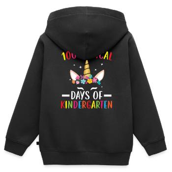 100 jours magiques d'amoureux des licornes à la maternelle - Sweat Premium à capuche zippé enfant bio - noir - Dos - AI Model Kid Male (0cm)