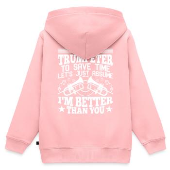 Trompettiste Trompette Instrument Cuivres Musique - Sweat Premium à capuche zippé enfant bio - rose - Dos - AI Model Kid Female (0cm)