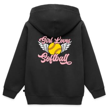 Dieses Mädchen liebt Softballspieler Pitcher Catcher - Kinder Premium Organic Zip Hoodie - Schwarz - Hinten - AI Model Kid Male (0cm)