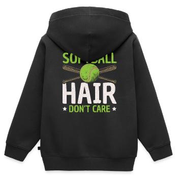 Softball Hair Don’t Care Joueur de softball Sports - Sweat Premium à capuche zippé enfant bio - noir - Dos - AI Model Kid Male (0cm)