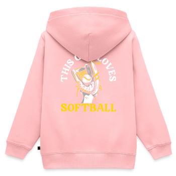 Cette fille aime le joueur de softball Pitcher Catcher - Sweat Premium à capuche zippé enfant bio - rose - Dos - AI Model Kid Female (0cm)