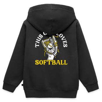 Dieses Mädchen liebt Softballspieler Pitcher Catcher - Kinder Premium Organic Zip Hoodie - Schwarz - Hinten - AI Model Kid Male (0cm)