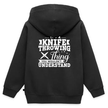 Lanceur de couteaux Disque Lanceur de couteau cadeau - Sweat Premium à capuche zippé enfant bio - noir - Dos - AI Model Kid Male (0cm)