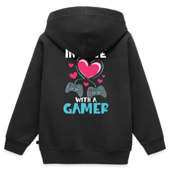 Verliebt in ein Gamer Valentinstag Videospiel - Kinder Premium Organic Zip Hoodie - Schwarz - Hinten - AI Model Kid Male (0cm)