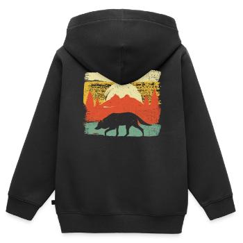 Vintage Wolf Retro Jäger Naturliebhaber - Kinder Premium Organic Zip Hoodie - Schwarz - Hinten - AI Model Kid Male (0cm)