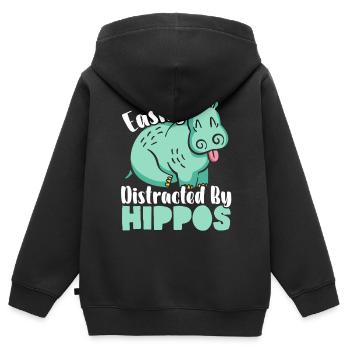 Leicht abgelenkt von Hippos Hippopotamus Lover - Kinder Premium Organic Zip Hoodie - Schwarz - Hinten - AI Model Kid Male (0cm)