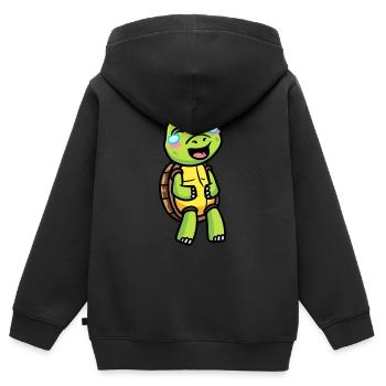 Émoticône de tortue de mer riant - Sweat Premium à capuche zippé enfant bio - noir - Dos - AI Model Kid Male (0cm)