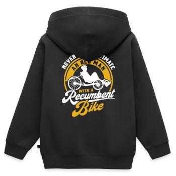 Vélo couché Cycliste couché - Sweat Premium à capuche zippé enfant bio - noir - Dos - AI Model Kid Male (0cm)