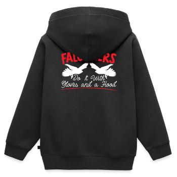 Falkner machen es mit Handschuhen und einem Kapuzenfalken - Kinder Premium Organic Zip Hoodie - Schwarz - Hinten - AI Model Kid Male (0cm)