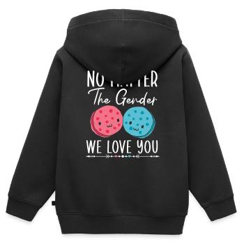 Unabhängig vom Geschlecht Wir lieben dich Geschlecht Enthüllung - Kinder Premium Organic Zip Hoodie - Schwarz - Hinten - AI Model Kid Male (0cm)