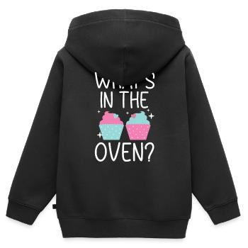 Was ist im Ofen Baby Ankündigung Geschlecht Enthüllung - Kinder Premium Organic Zip Hoodie - Schwarz - Hinten - AI Model Kid Male (0cm)
