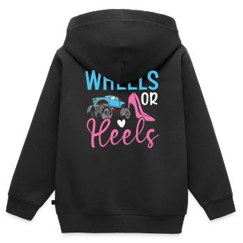 Räder oder Fersen Baby Ankündigung Geschlecht Enthüllung - Kinder Premium Organic Zip Hoodie - Schwarz - Hinten - AI Model Kid Male (0cm)