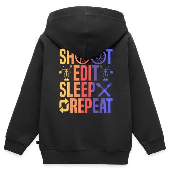 Photographie Caméra Image Photographe - Sweat Premium à capuche zippé enfant bio - noir - Dos - AI Model Kid Male (0cm)