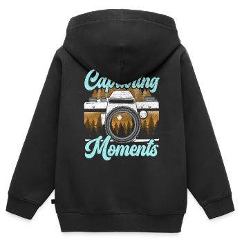 Capturer des moments Photographie Photographe d’appareil photo - Sweat Premium à capuche zippé enfant bio - noir - Dos - AI Model Kid Male (0cm)