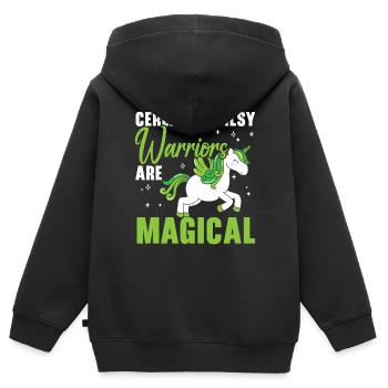 Les guerriers de la paralysie cérébrale sont des amoureux magiques de la licorne - Sweat Premium à capuche zippé enfant bio - noir - Dos - AI Model Kid Male (0cm)