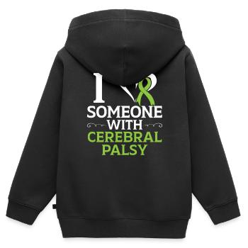J’aime quelqu’un avec la paralysie cérébrale Warrior - Sweat Premium à capuche zippé enfant bio - noir - Dos - AI Model Kid Male (0cm)