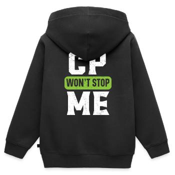 Ruban de sensibilisation à la paralysie cérébrale Le CP ne m’arrêtera pas - Sweat Premium à capuche zippé enfant bio - noir - Dos - AI Model Kid Male (0cm)
